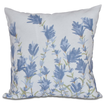 Lavender, Floral Print Outdoor Pillow, Blue, 18"x18"