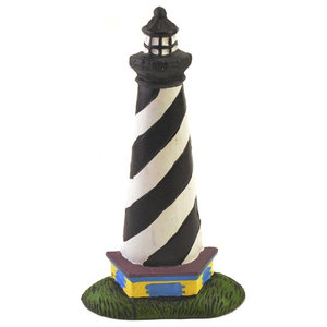 Nautical Cape Hatteras Lighthouse Glass Salt and Pepper Shaker Set Figurine with Holder in Decorative Kitchen Decor Sculptures and Collectible Coastal Gifts DWK Corp. 