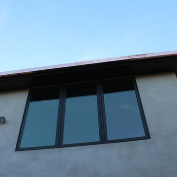 sectional 4x5 Box Gutters, 16 ounce Copper, Modern Home in Manhattan Beach, CA.