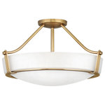 Hinkley - Hinkley Hathaway 3221Hb-Led Large Semi-Flush Mount, Heritage Brass - Hathaway's striking design features a bold shade held, place by three intersecting, floating arms with unique forged uprights and ring detail for a modern style. Available, Heritage Brass with etched glass, Olde Bronze with etched glass, Olde Bronze with etched amber glass and Antique Nickel with etched glass.