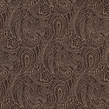 Brown, Traditional Abstract Paisley Designed Woven Upholstery Fabric By The Yard