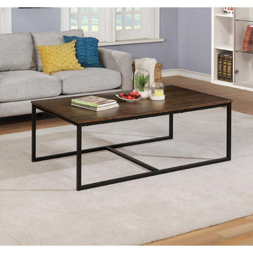 3 Pieces Coffee Table Set, Nesting Design With Metal Frame and Acacia Top, Mocha