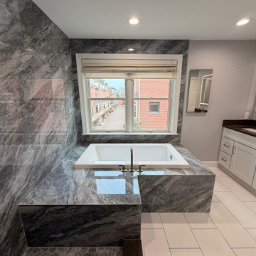 Blue-Gray Porcelain Master Bathroom Remodel in Arlington, VA