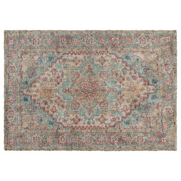 Olivia Collection Rectangle 5' x 7' Old Vintage Rugged Area Rug, Blue Multi