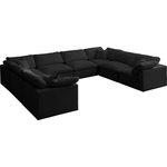 Meridian Furniture - Plush Velvet / Down Standard Comfort 8-Piece U-Shaped Modular Sectional, Black - No matter how big or little the size of your gang, they can all find their sweet spot when you choose pieces from the Plush collection to build your ideal seating group. Choose this eight-piece set or pair multiple pieces together to get the custom look everyone will love. The soft black velvet material is soft and welcoming to the touch, and the set's cushions are overstuffed with a down and feather blend to provide ample support for tired bodies.