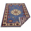 Hand Knotted Afghan Wool And Silk Area Rug Oriental Kazak Blue White