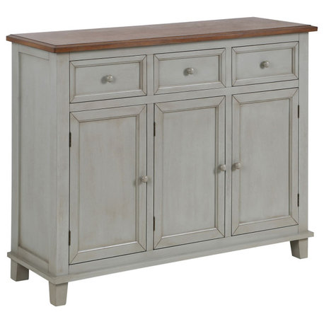 Gray Oak Three Drawer Three Door Wooden Cabinet 36"H48"Wx14"D