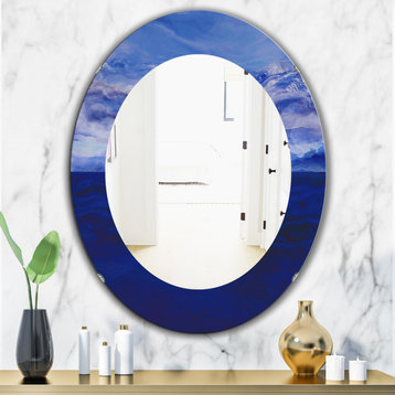 Designart Blue Vibe Traditional Frameless Oval Or Round Wall Mirror, 24x36