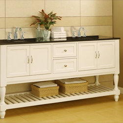 70" Vintage White Double Vanity with Black Granite Top - Bathroom Vanities And Sink Consoles