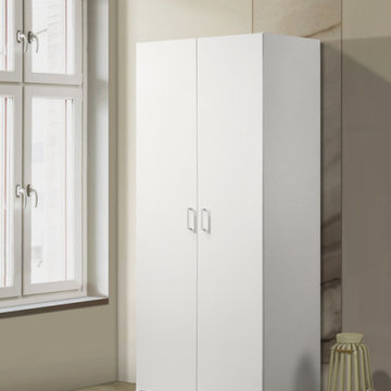 Michael 29.5"W White Double Door Wardrobe Cabinet Armoire with Shelf and Hanging