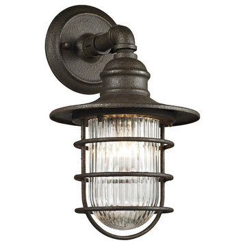 Freeport 1-Light Outdoor Wall Sconce, Centennial Rust with Clear Ribbed Glass