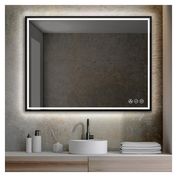 Fogless, Dimmable, Color Temperature Adjustable LED Mirror, Matte Black, 48x36