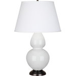Robert Abbey - Robert Abbey 1640X Double Gourd - Table Lamp - Double Gourd Table Lamp Lily Glazed Ceramic Deep Patina Bronze and Pearl Dupioni Fabric Shade *UL Approved: YES *Energy Star Qualified: n/a  *ADA Certified: n/a  *Number of Lights: Lamp: 1-*Wattage:150w A19 Medium Base bulb(s) *Bulb Included:No *Bulb Type:A19 Medium Base *Finish Type:Lily Glazed Ceramic Deep Patina Bronze