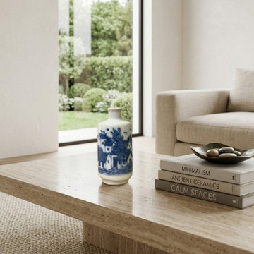 Small Blue White Handpaint Scenery Graphic Porcelain Vase ws5044