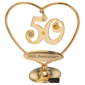 24K Gold Plated Beautiful 50th "Happy Anniversary" Heart Table Top Ornament