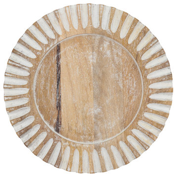 Wood Charger Plates With Fluted Edge, Set of 4, Natural