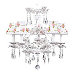 5-Light-Chandelier-in-Pink-Net-Flower-and-White-Shades-Cinderella - Chandeliers