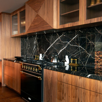 Modern Walnut Penthouse with Dramatic Marble Kitchen