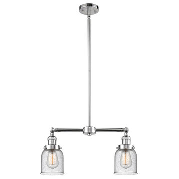 2-Light Small Bell 22" Chandelier, Polished Chrome, Glass: Seedy