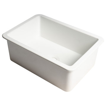 Undermount/Drop Fireclay Prep Sink, White, 27"x18", Square
