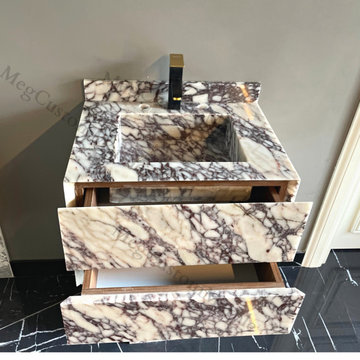 Mrs Nicola Wall Mount Calacatta Viola Marble Vanity One and Two Marble Drawers