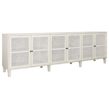 109″ White Sideboard with Rattan Doors