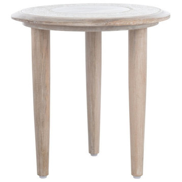 Hannah Carved Side Table, White Wash