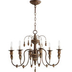 Quorum International - Quorum International 6316-6 Salento 6 Light 1 Tier Chandelier - Vintage Copper - Features: Traditional style with richly detailed finish Includes 8&#39; of chain for custom hanging Traditional style with richly detailed finish Specifications: Bulb Base: Candelabra (E12) Bulb Included: No Chandelier Type: Candle Style Energy Star: No Height: 20" (measured from ceiling to bottom most point of fixture) Number of Bulbs: 6 Number of Tiers: 1 UL Rating: Dry Location Voltage: 120v Wattage: 360 Watts Per Bulb: 60 Width: 25" (measured from furthest point left to furthest point right on fixture)