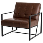 Glitzhome,LLC - 29.25"H PU Leather Tufted Accent Chair, Brown - Accent chair is a great option for rounding out your seating arrangement with an extra seat that helps complement your space's style, also a versatile piece that helps put the finishing on your home. This chair is built on a powder-coated metal base in a black finish, upholstered in faux leather with slight distressing to give it a well-worn look, padded seat and back with high-density and elasticity foam, and accented with button-tufted decor that can easily blends into today's modern homes.