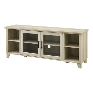 Walker Edison Columbus Wood TV Stand with Middle Doors in White Oak