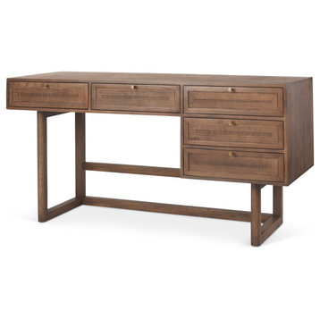 Grier 62.0L x 22.0W x 30.0H Medium Brown Solid Wood WithCane Office Desk