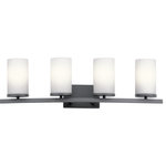 Kichler Lighting - Crosby 4 Light Bathroom Vanity Light in Black - Streamlined and simple, This Crosby 4 light bath light in Black delivers clean lines for a contemporary style. The Satin Etched Cased Opal shades enhance this minimalistic design.