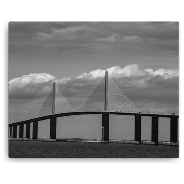 Skyway Bridge Black & White Landscape Photo Canvas Wall Art Print, 16" X 20"