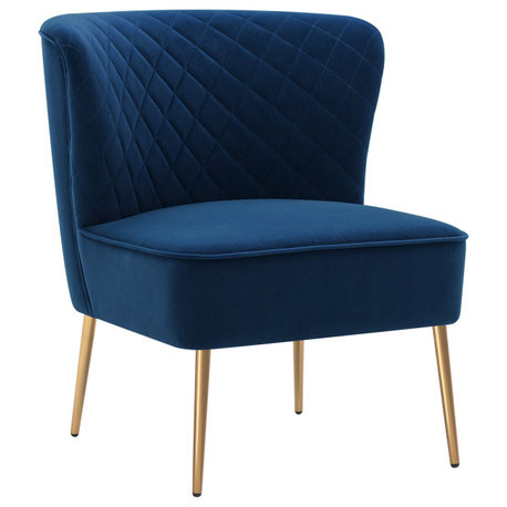Diamond Stitched Bright Velvet Slipper Chair, Blue