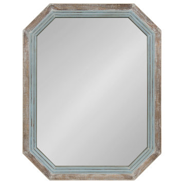 Palmer Wood Octagon Wall Mirror, Blue 28x36