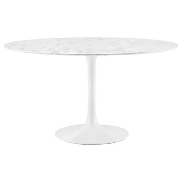 Modway Lippa 54" Round Artificial Marble Dining Table, White