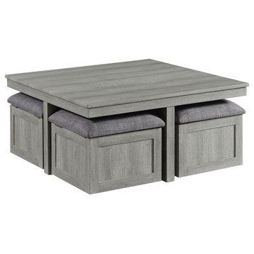 Picket House Dawson Coffee Table With 4 Storage Stools, Gray