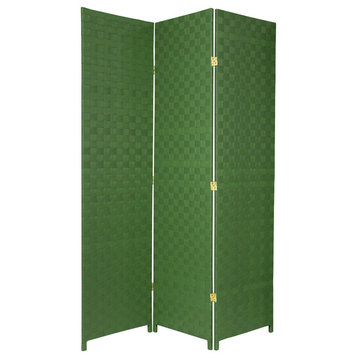 6' Tall Woven Fiber Outdoor All Weather Room Divider, 3 Panel, Green