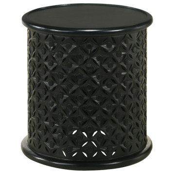 Krish 18" Round Accent Table Black Stain