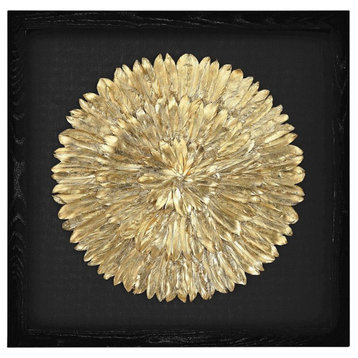 Framed Mixed Media Gold Feather Wall Art for Contemporary Modern Living Room