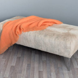 Beige Cowhide Ottoman With Metal Legs - Footstools And Ottomans