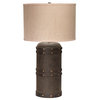 Barrel Table Lamp, Vintage Leather With Classic Drum Shade, Elephant Hemp