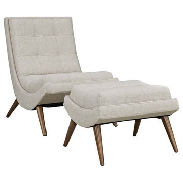 Pemberly Row Modern / Contemporary Fabric Lounge Chair and Ottoman in Sand