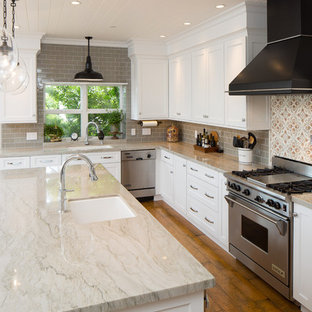 75 Beautiful Kitchen With Quartzite Countertops And Beige Backsplash