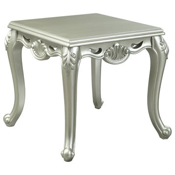 Elegant End Table, Rubberwood Construction With Cabriole Legs & Champagne Finish