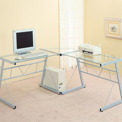 Tempered Glass Computer Desk - Black Metal L Shaped Computer Desk - Desks And Hutches