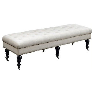 Bowery Hill 17.75" Transitional Fabric Bench with Casters in Beige