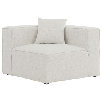 Cube Upholstered Modular Component, Cream, Linen Texured Fabric, Corner Chair