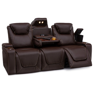 Seatcraft Vienna Leather Home Theater Seating Power Recline Sofa, Brown