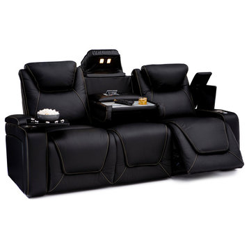 Seatcraft Vienna Leather Home Theater Seating Power Recline Sofa, Black